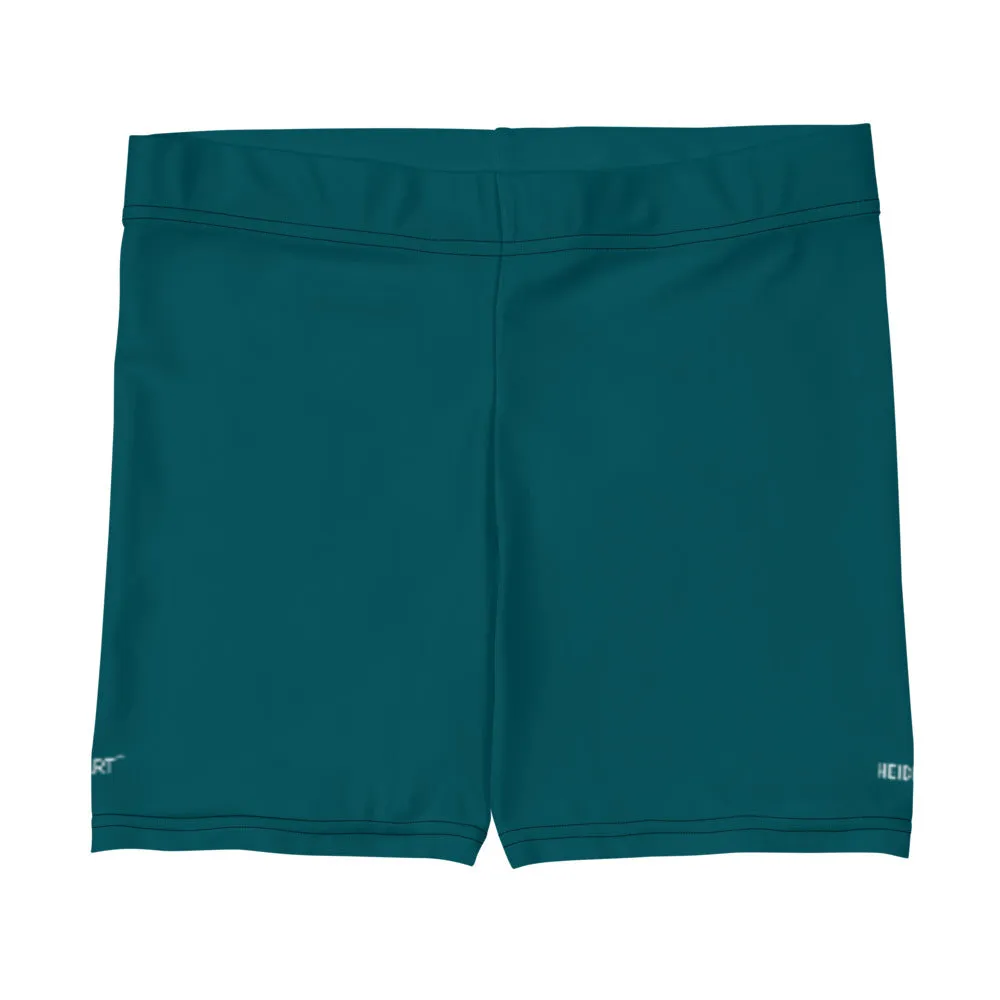 Teal Blue Women's Shorts, Solid Color Designer Blue Ladies' Elastic Tights-Made in USA/EU/MX