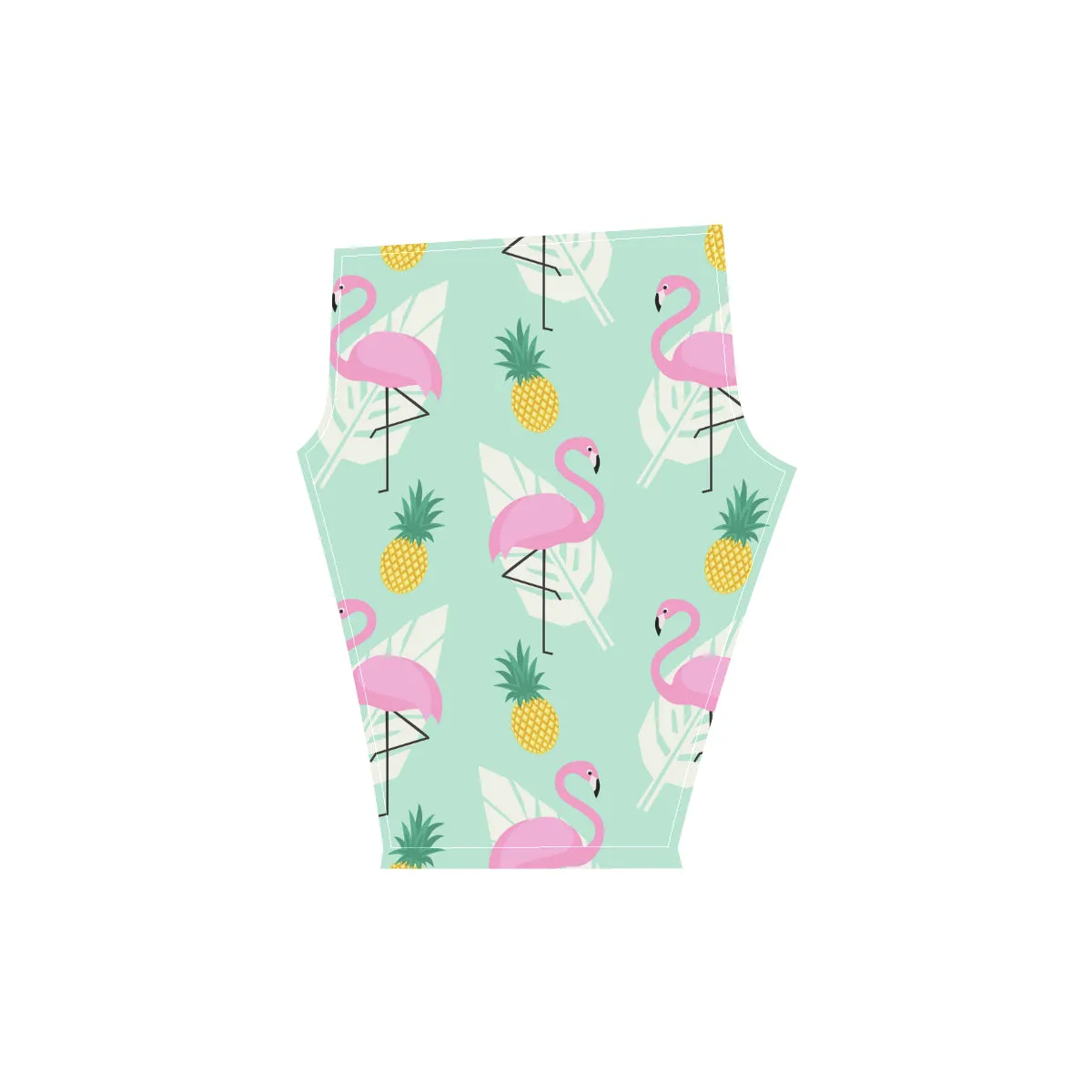 Tropical Pink Flamingos Pineapples and Palm Leaf Women's Low Rise Capri Leggings (Invisible Stitch)