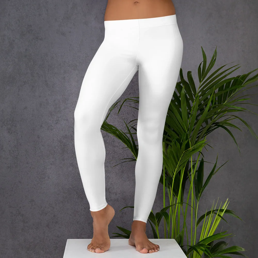 White Casual Women's Leggings, Long Solid Color Ladies' Running Tights-Made in USA/EU/MX