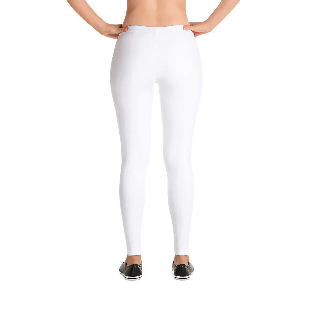 White Casual Women's Leggings, Long Solid Color Ladies' Running Tights-Made in USA/EU/MX