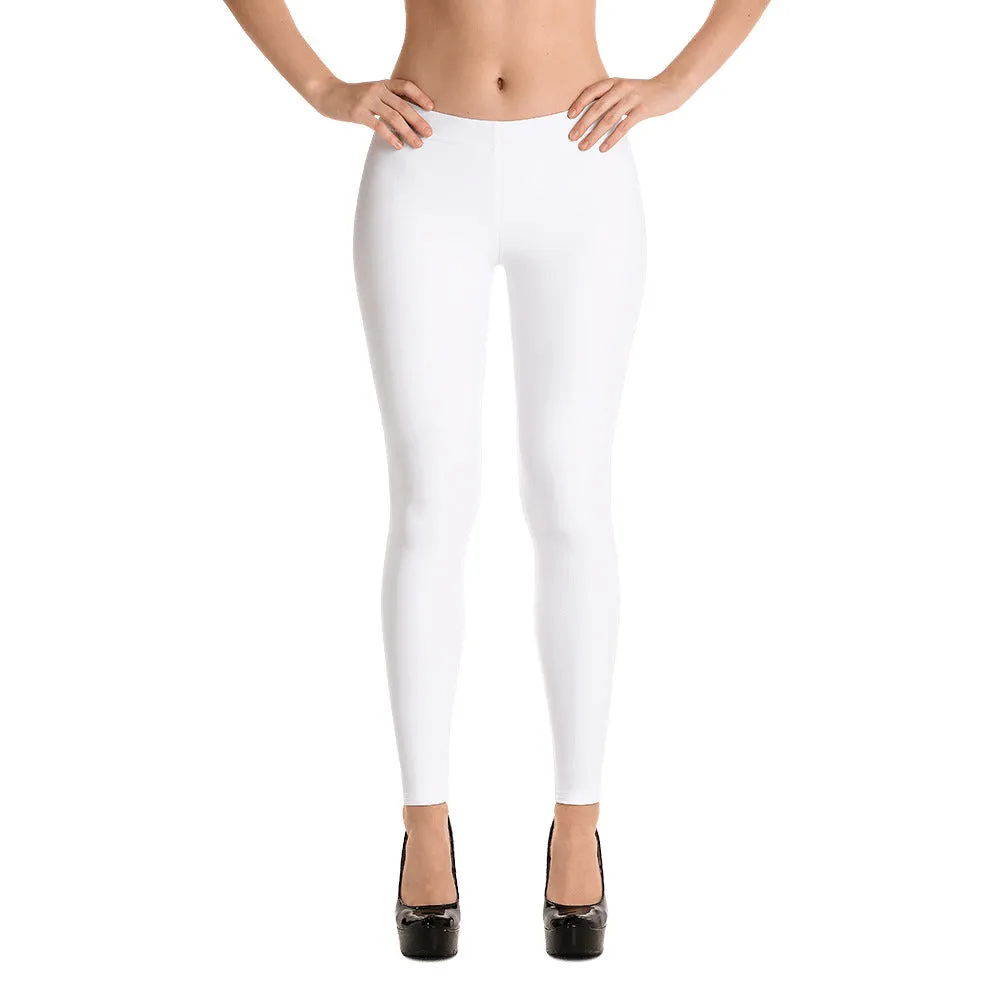 White Casual Women's Leggings, Long Solid Color Ladies' Running Tights-Made in USA/EU/MX