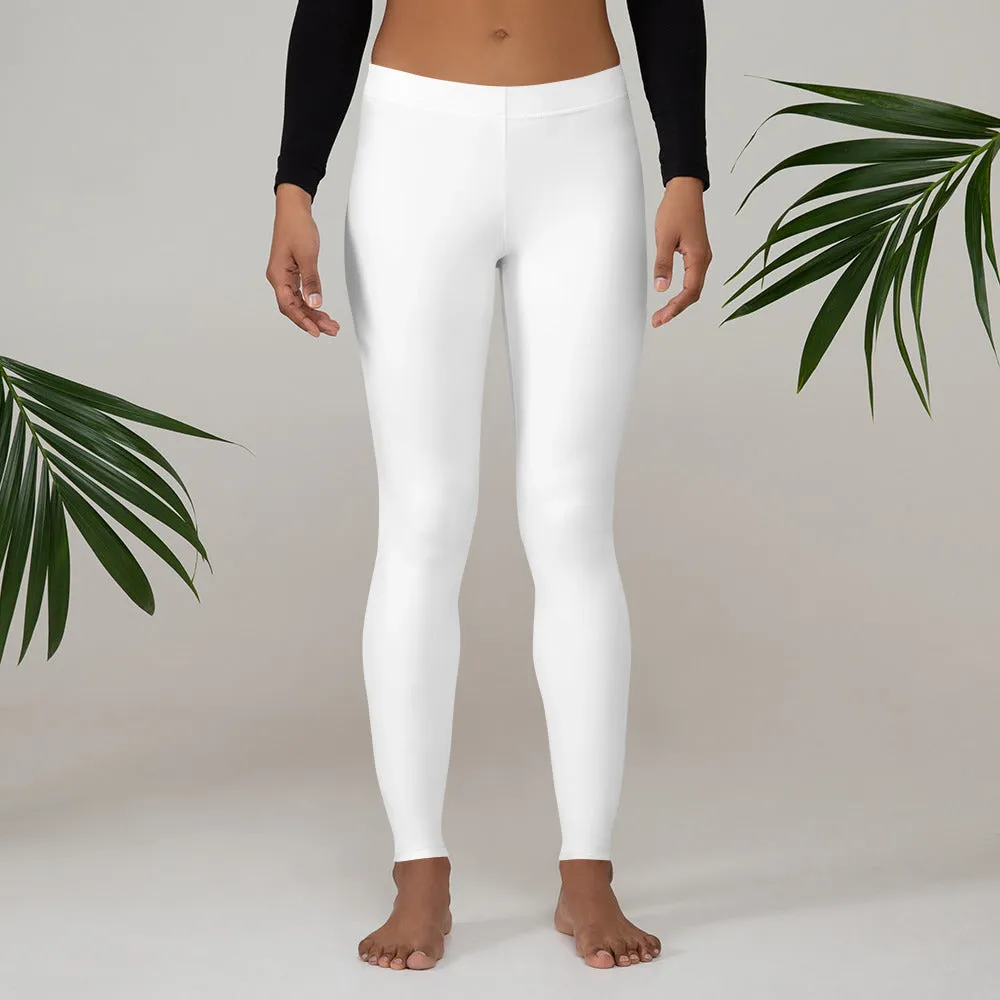 White Casual Women's Leggings, Long Solid Color Ladies' Running Tights-Made in USA/EU/MX