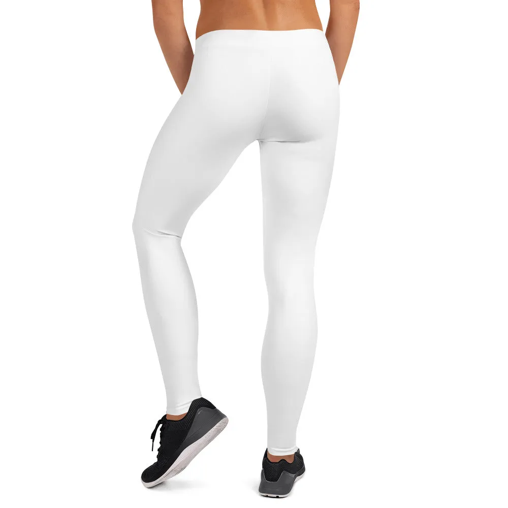 White Casual Women's Leggings, Long Solid Color Ladies' Running Tights-Made in USA/EU/MX