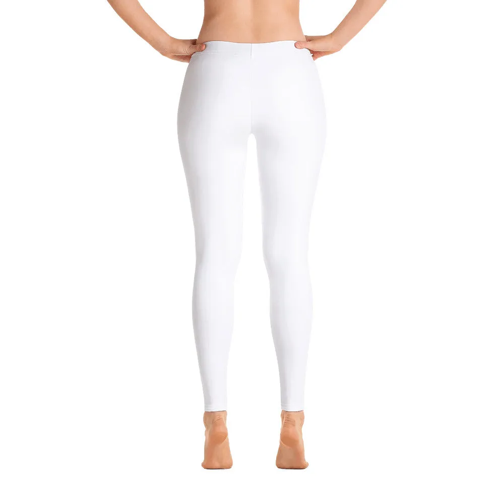 White Casual Women's Leggings, Long Solid Color Ladies' Running Tights-Made in USA/EU/MX