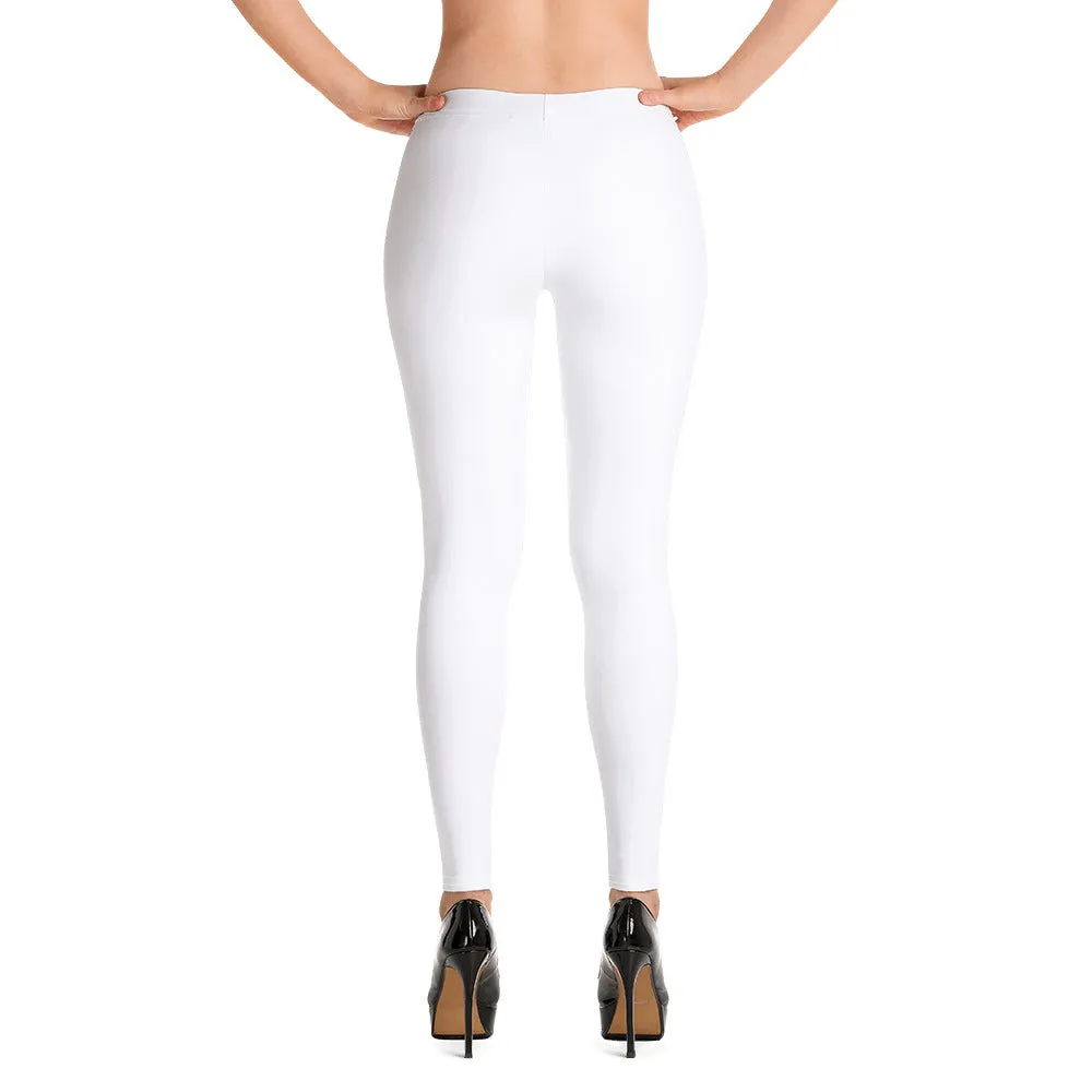 White Casual Women's Leggings, Long Solid Color Ladies' Running Tights-Made in USA/EU/MX