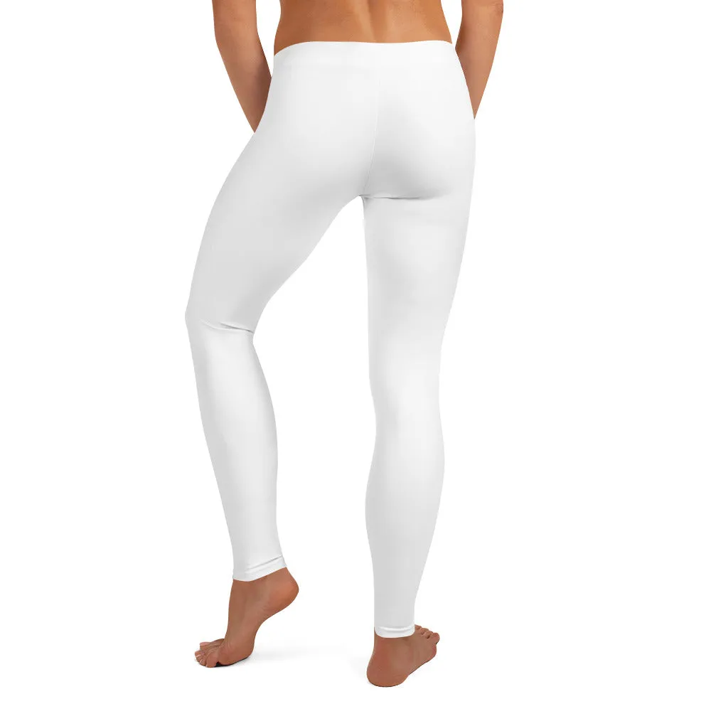 White Casual Women's Leggings, Long Solid Color Ladies' Running Tights-Made in USA/EU/MX