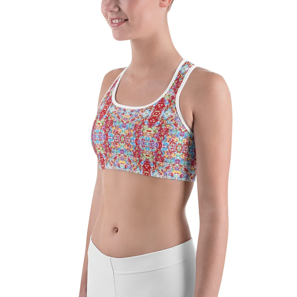 White Rainbow Kaleidoscope Sports Bra for women, Workout Bra, Athletic Bras