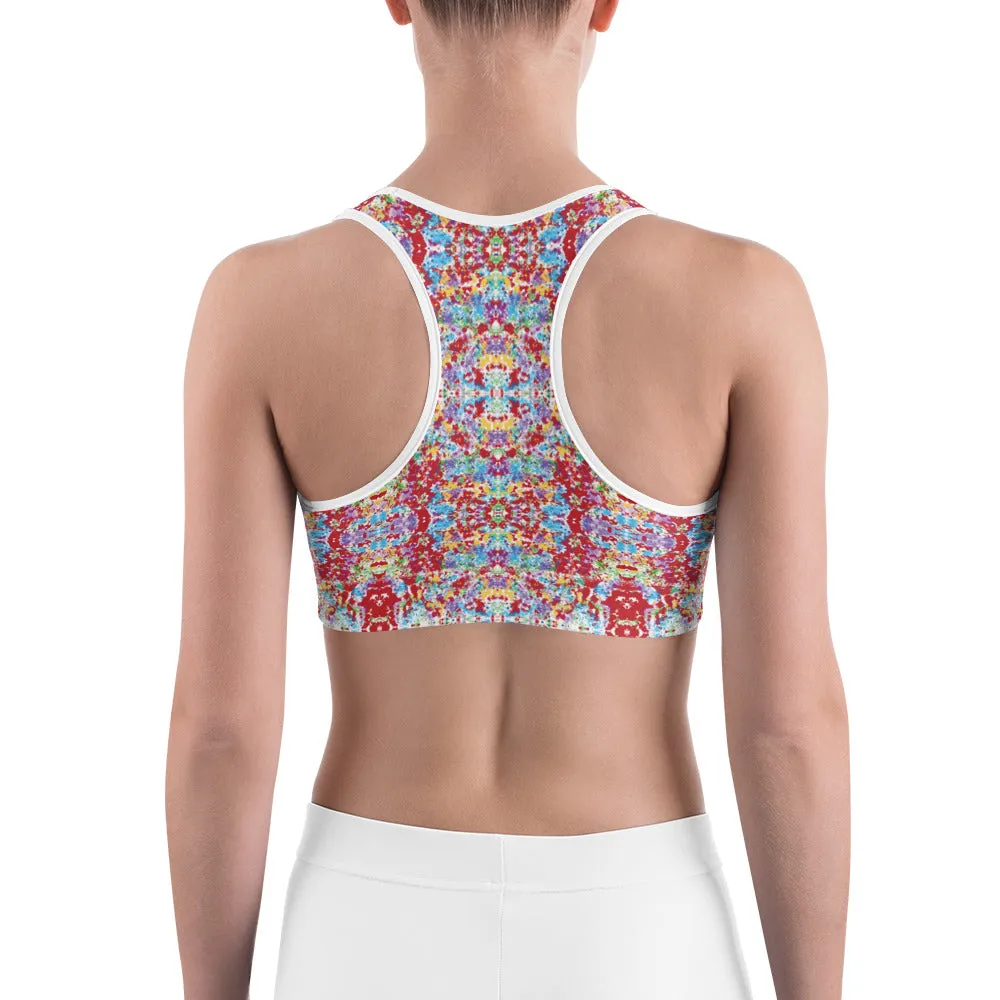 White Rainbow Kaleidoscope Sports Bra for women, Workout Bra, Athletic Bras