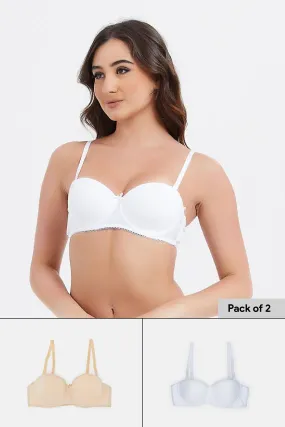 Women Nude And White Basic Balconette Bra Set (Pack of 2)