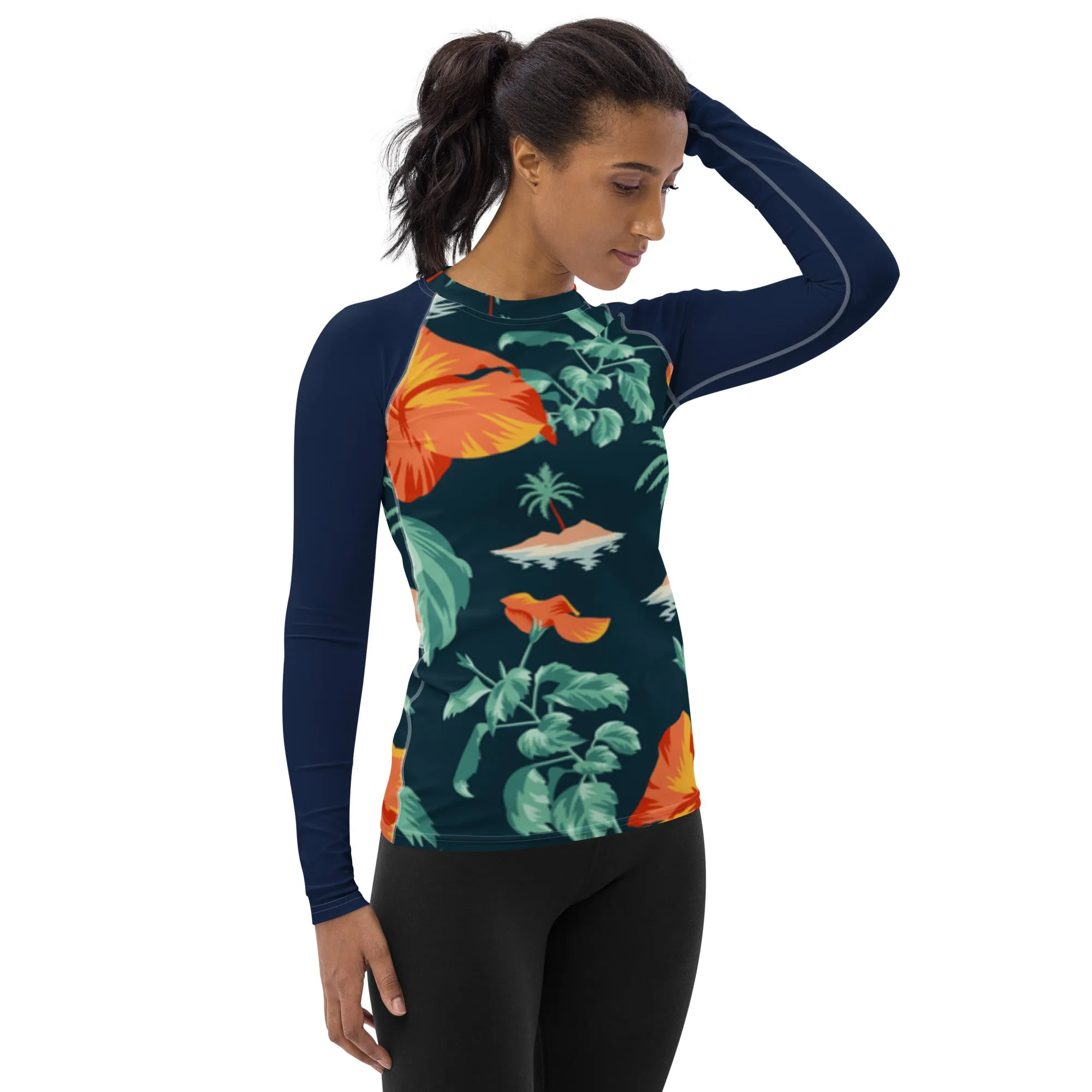 Women's Blue Orange Floral  Rash Guard