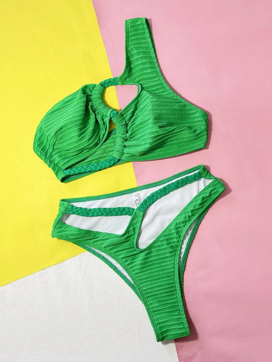 Women's Cut out Bikini Set - Elegant Green Beachwear