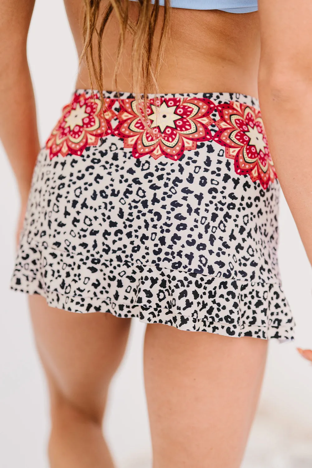 Women's Leopard Drawstring Ruched Swim Skirt