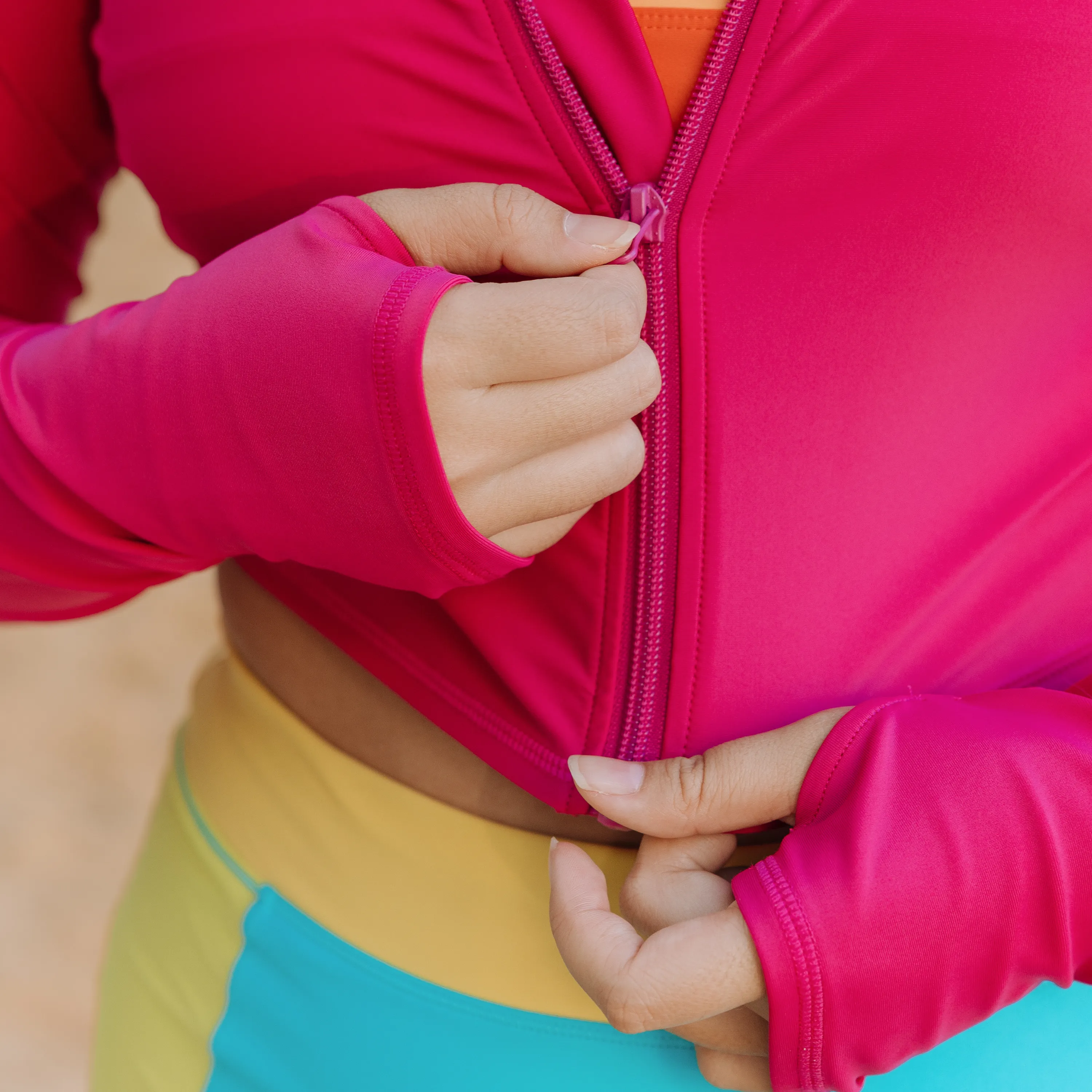 Women's Long Sleeve Crop Rash Guard | “Fuchsia”