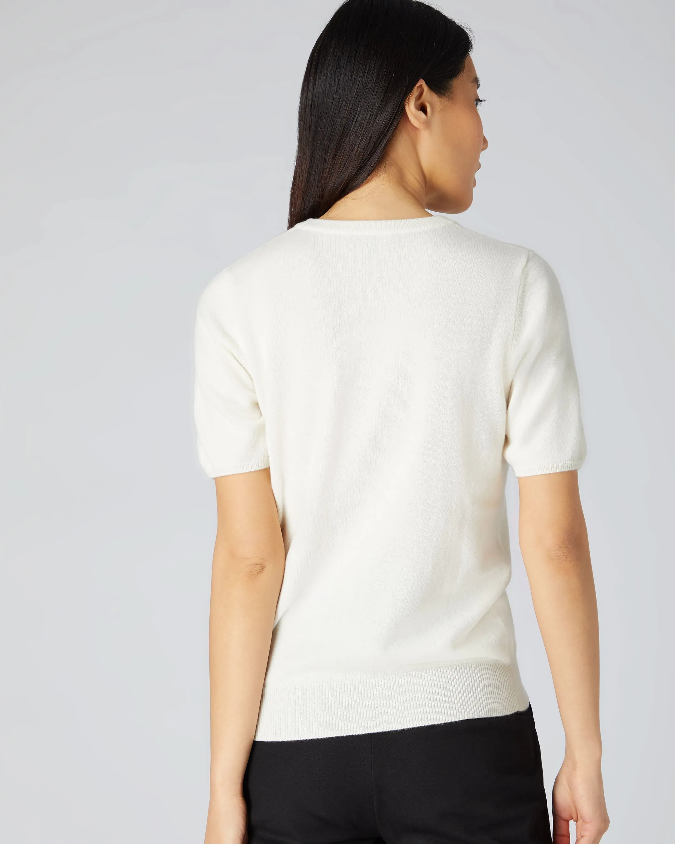 Women's Milly Classic Cashmere T-Shirt New Ivory White