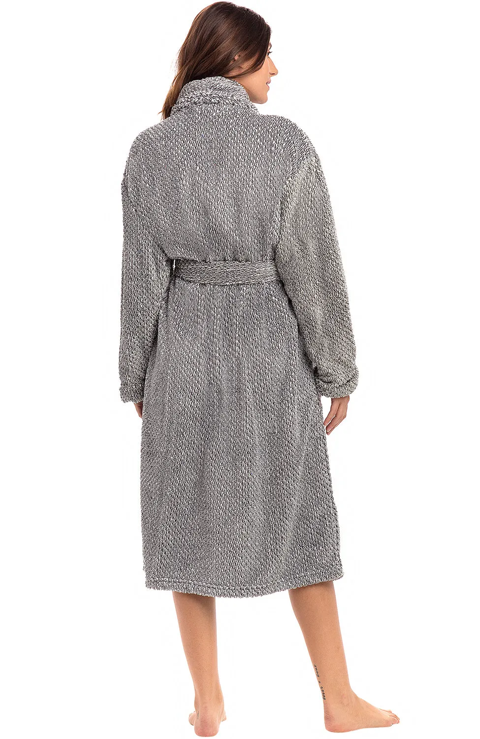 Women's Plush Fleece Robe, Shaggy Feather Bathrobe