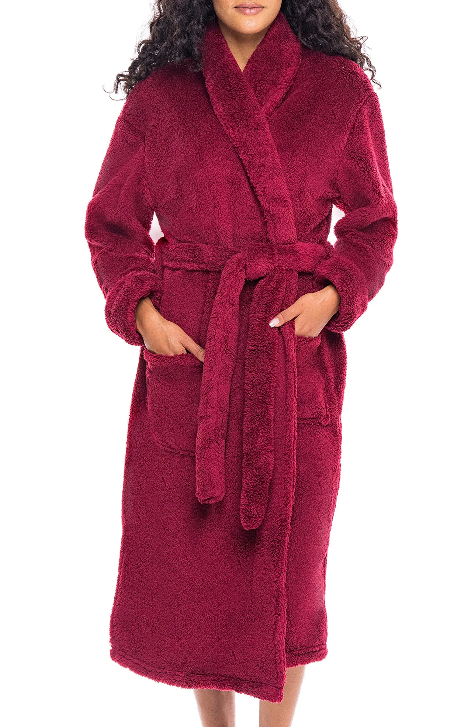 Women's Plush Fleece Robe, Shaggy Feather Bathrobe