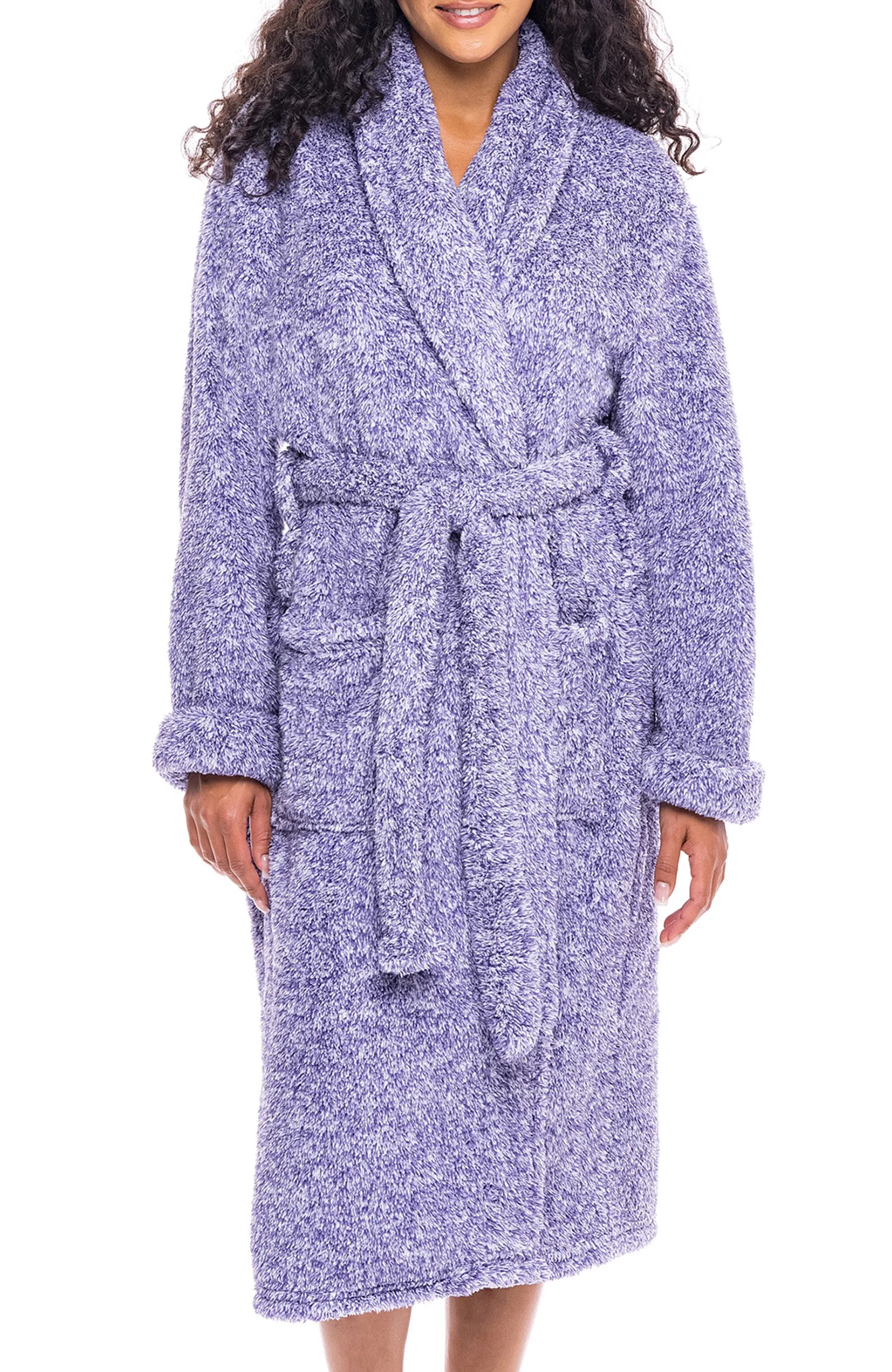 Women's Plush Fleece Robe, Shaggy Feather Bathrobe