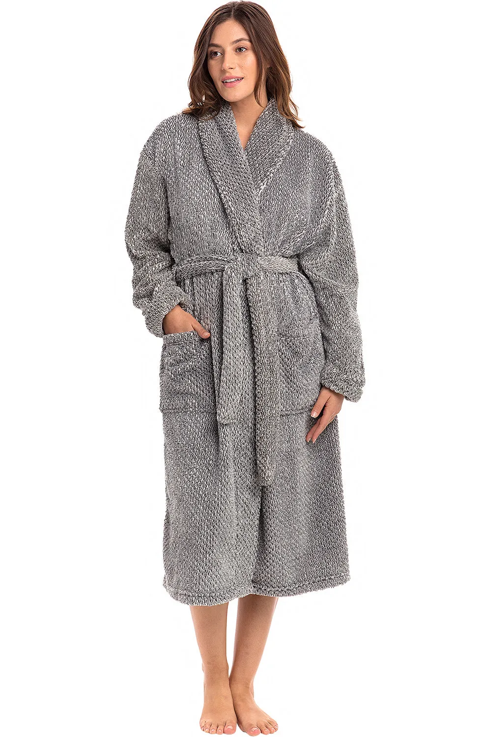 Women's Plush Fleece Robe, Shaggy Feather Bathrobe