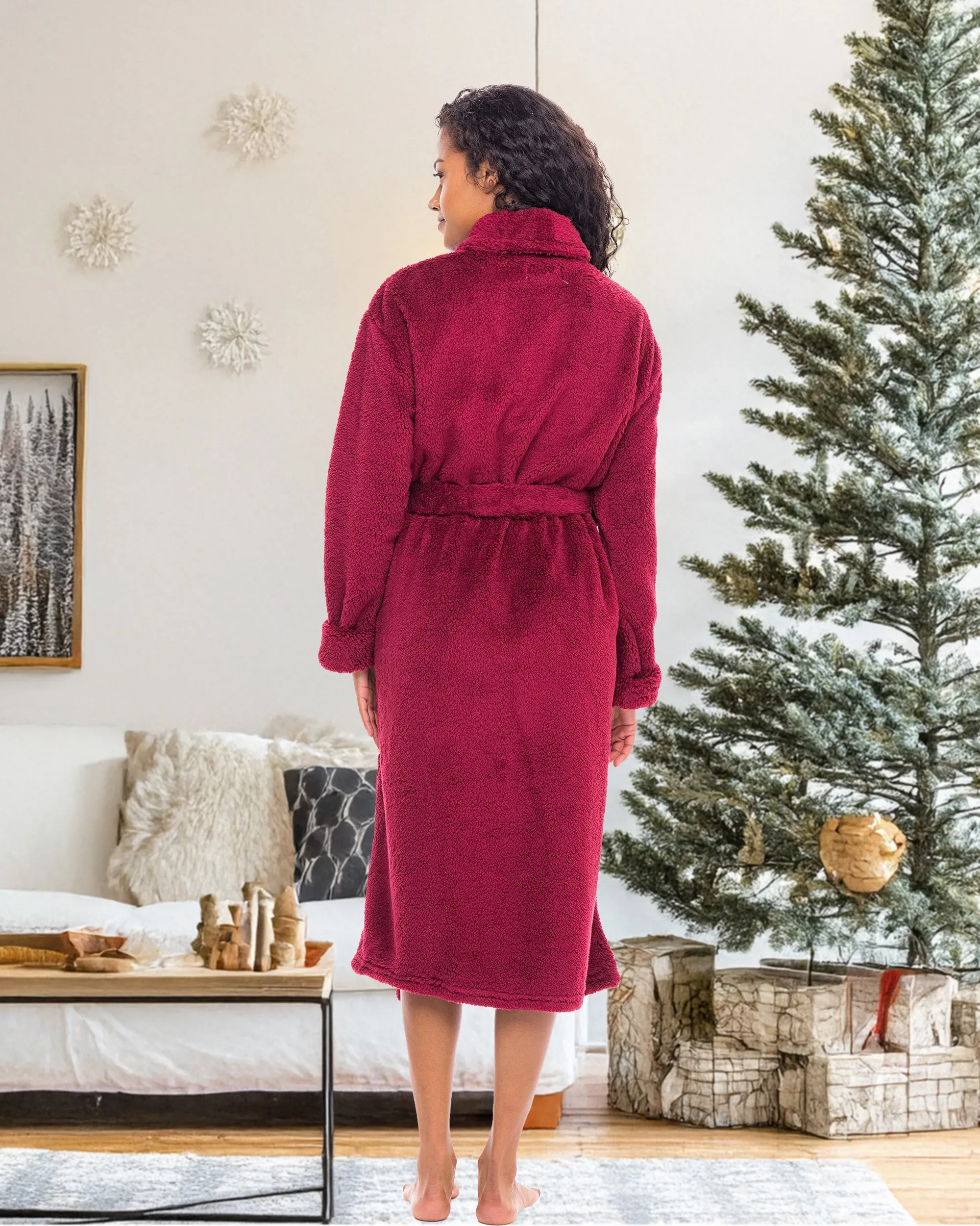 Women's Plush Fleece Robe, Shaggy Feather Bathrobe