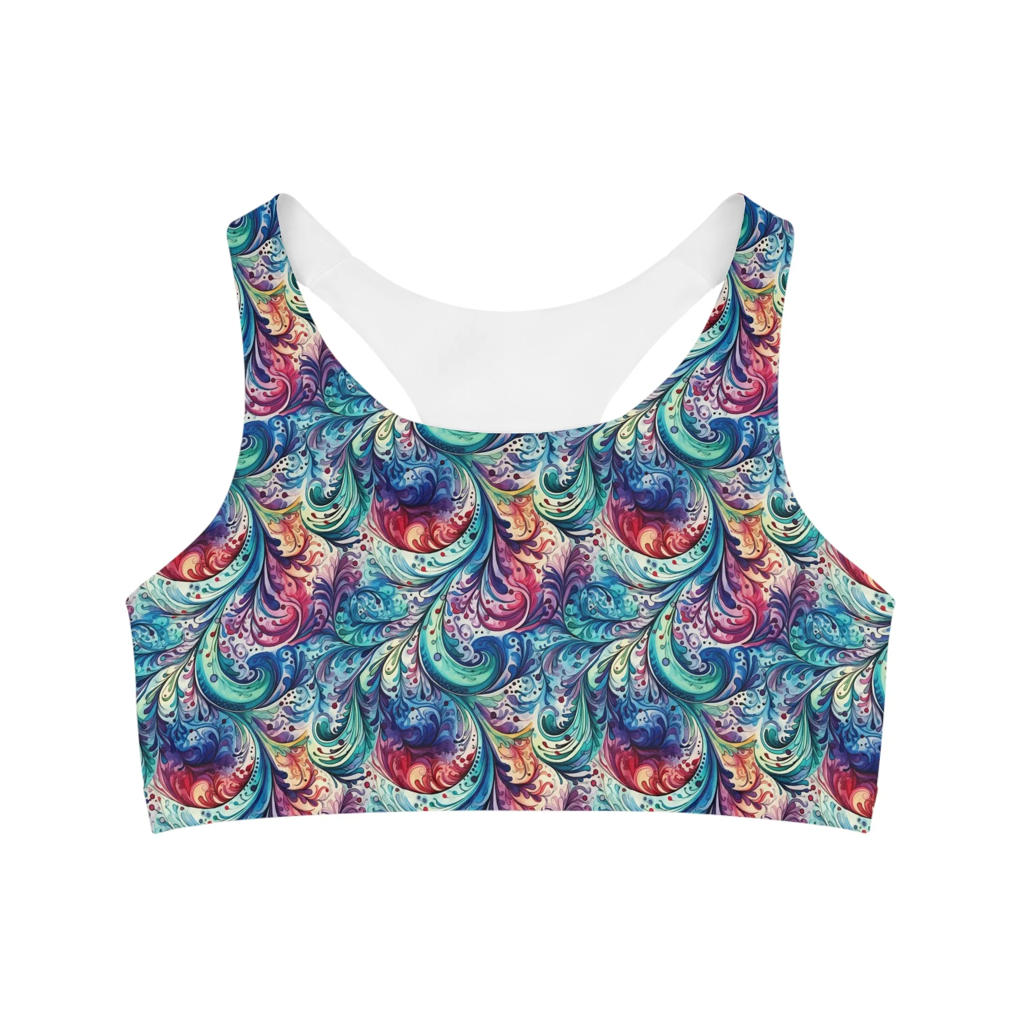 Women's Seamless Sports Bra, Blue Paisley, Women's Crop Top, Women's Sportswear, Women's Athleticwear, Women's Activewear