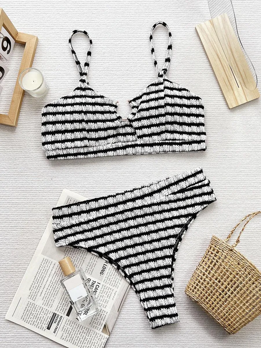 Women's Sexy Jacquard Bikini Set - Trend Black & White Bathing Suit