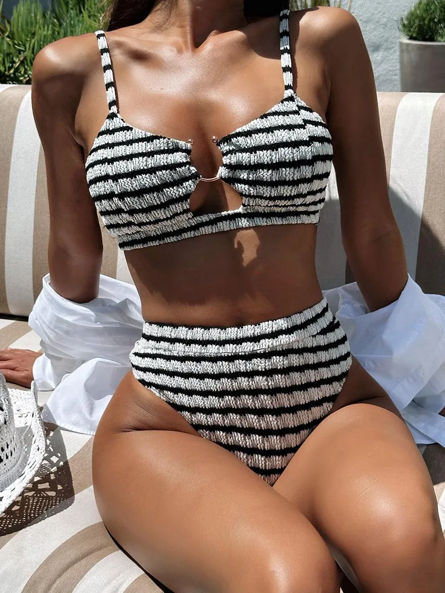 Women's Sexy Jacquard Bikini Set - Trend Black & White Bathing Suit