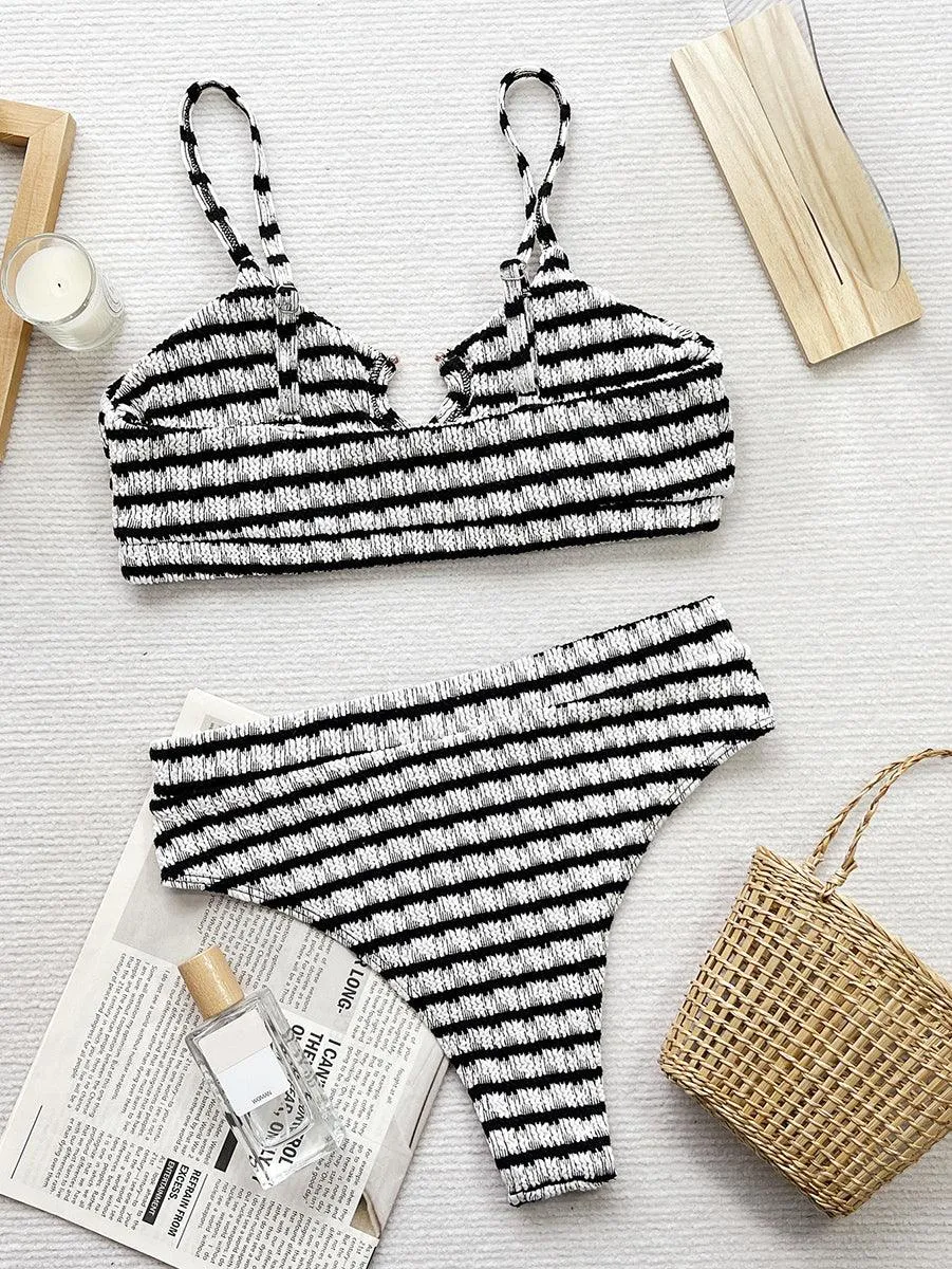 Women's Sexy Jacquard Bikini Set - Trend Black & White Bathing Suit