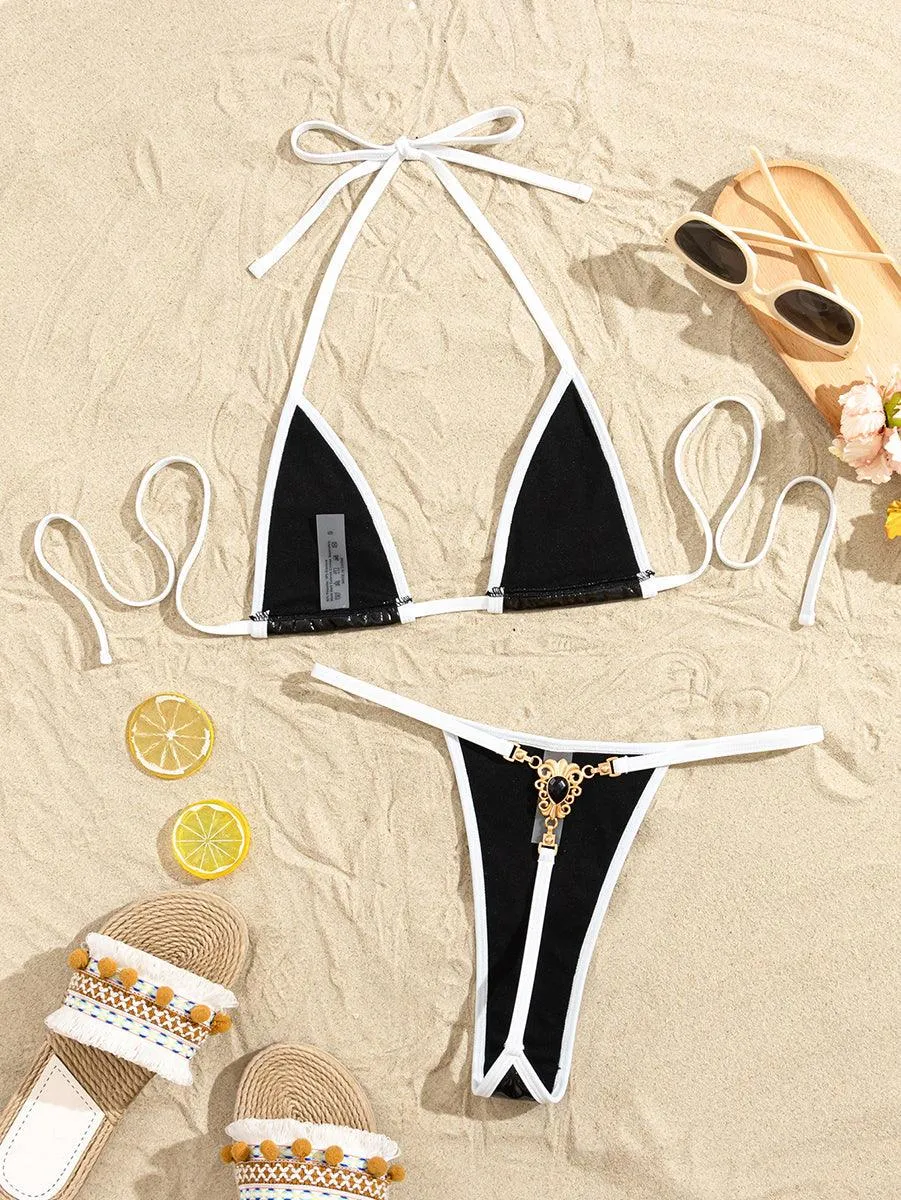 Women's T-Shaped Leather Bikini Set | Sexy String Swimwear for Beach