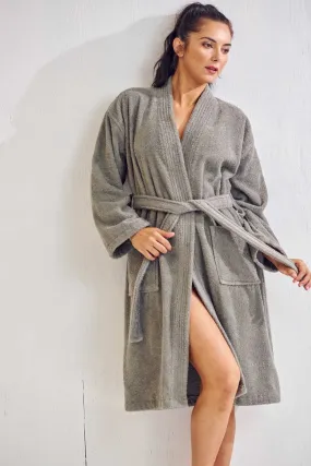 Women's Terry Cloth Cotton Turkish Bathrobe, Kimono Style, Comfort Soft & Fast Dry, (Gray)