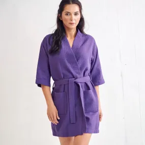 Women's Waffle Kimono Short Bathrobe- Luxurious Cotton Turkish, Absorbency & Lightweight  (Purple)