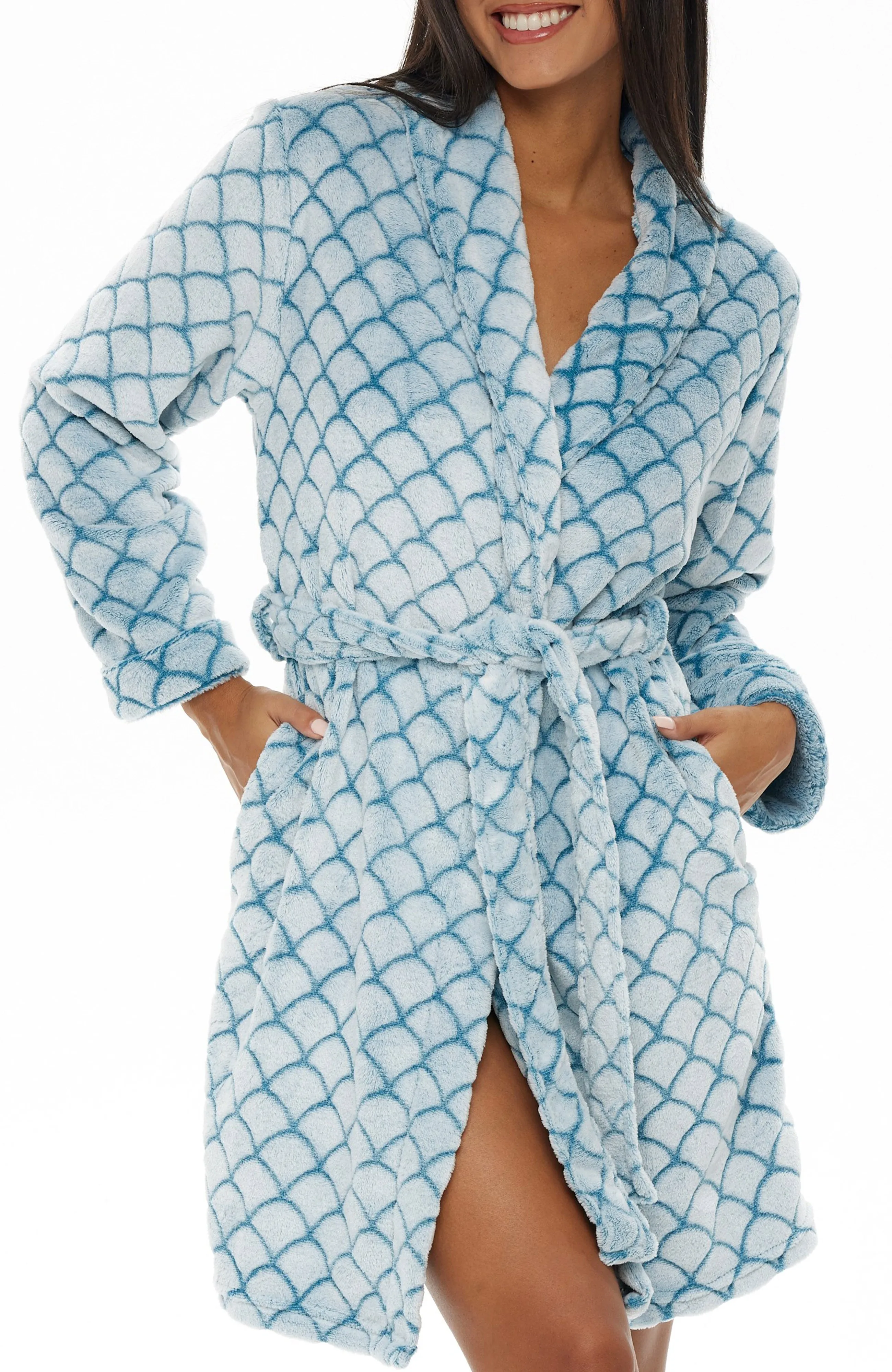 Women's Warm Soft Plush Fleece Bathrobe, Knee Length Robe