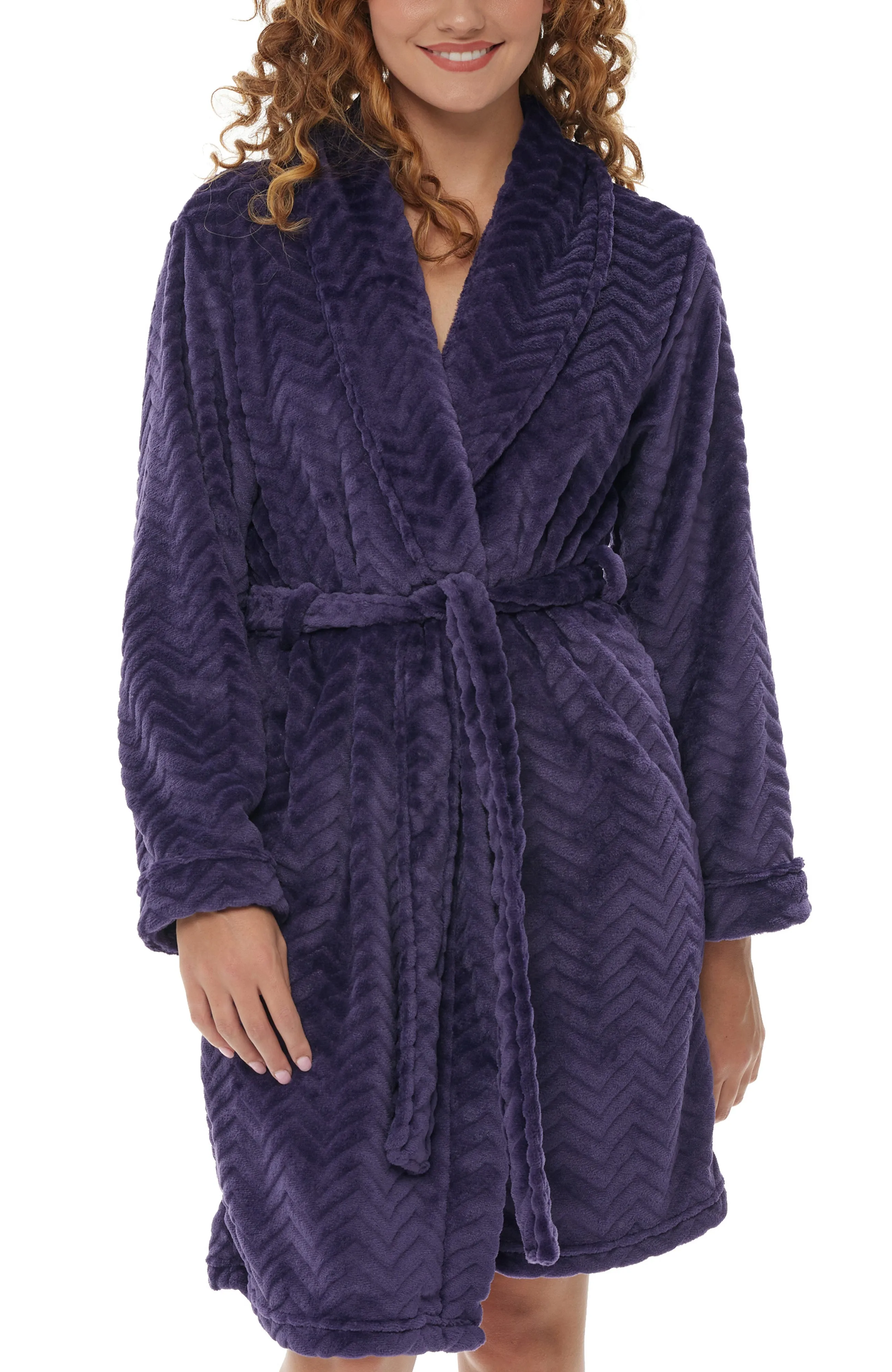 Women's Warm Soft Plush Fleece Bathrobe, Knee Length Robe